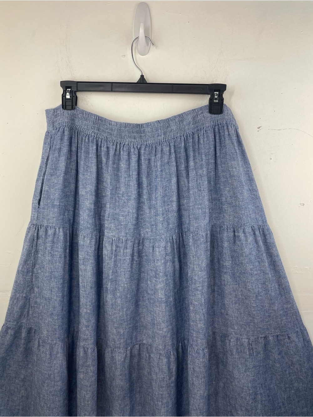 Matty M Blue Chambray Tiered A-Line Midi Skirt size XXL - Picture 7 of 13